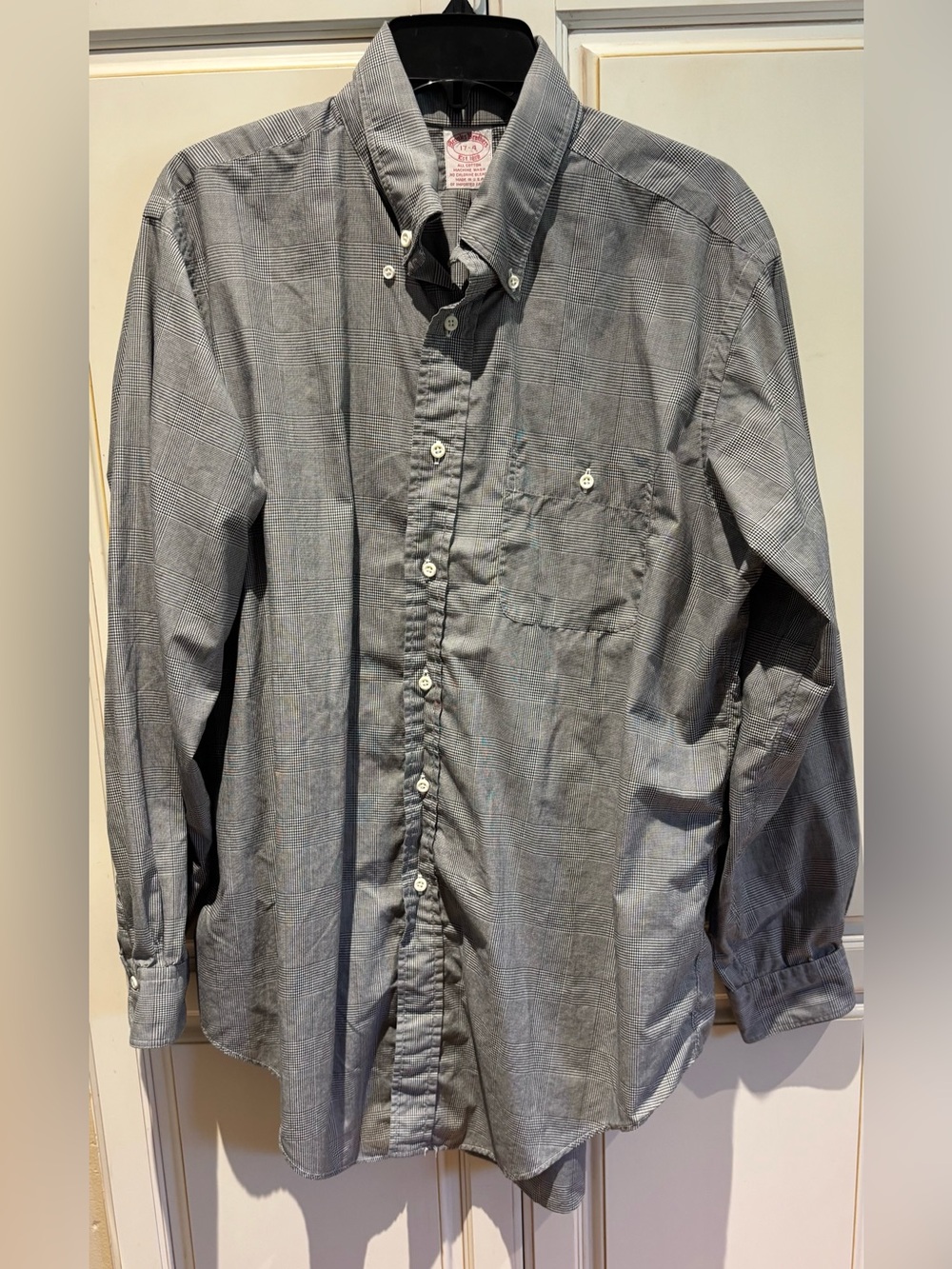 Brooks Brothers size 17-4 black white small checkered button down shirt